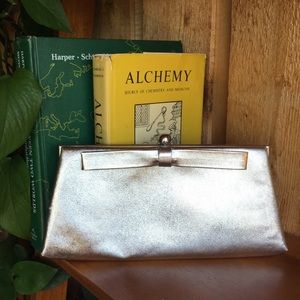 Vintage Metallic Silver Clutch With Bow HL USA
